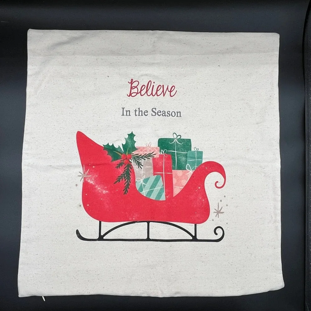 Christmas Sleigh Believe In The Season Pillow Cover Case Holiday Decor 17